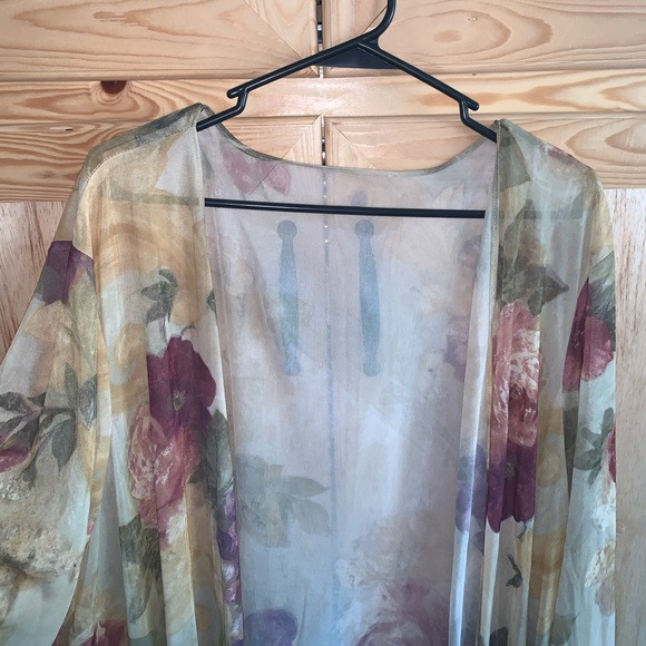 Vintage victorian floral rose shear open front cardigan size 26W - Picture 3 of 4